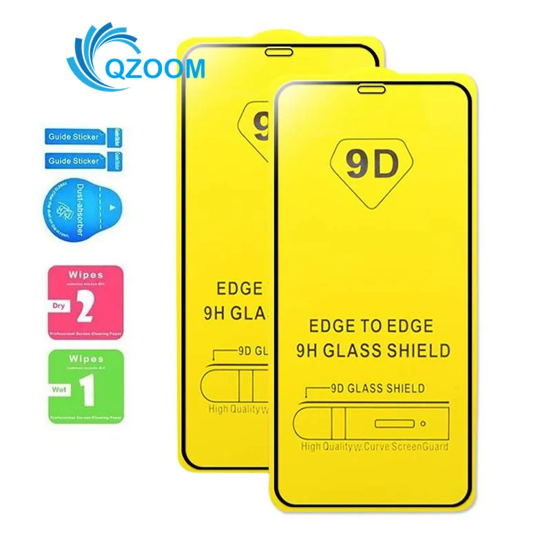 Protecteur d'écran en verre trempé à couverture complète 9D pour iPhone 13 13PRO 12 MINI 11 pro max X XS XR 6 7 8 Plus Samsung A12 A32 A52 A72 A82 F62 S21 FE A20 A50 M20 S10 Note 10 Lite