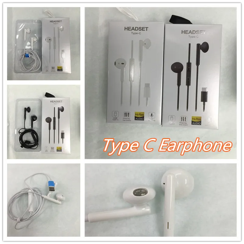 Tipo C Fones de ouvido In-Ear Fones de ouvido com Mic N Volume Controle Fone de ouvido plástico estéreo para fones de ouvido e embalagem de telefone inteligente móvel