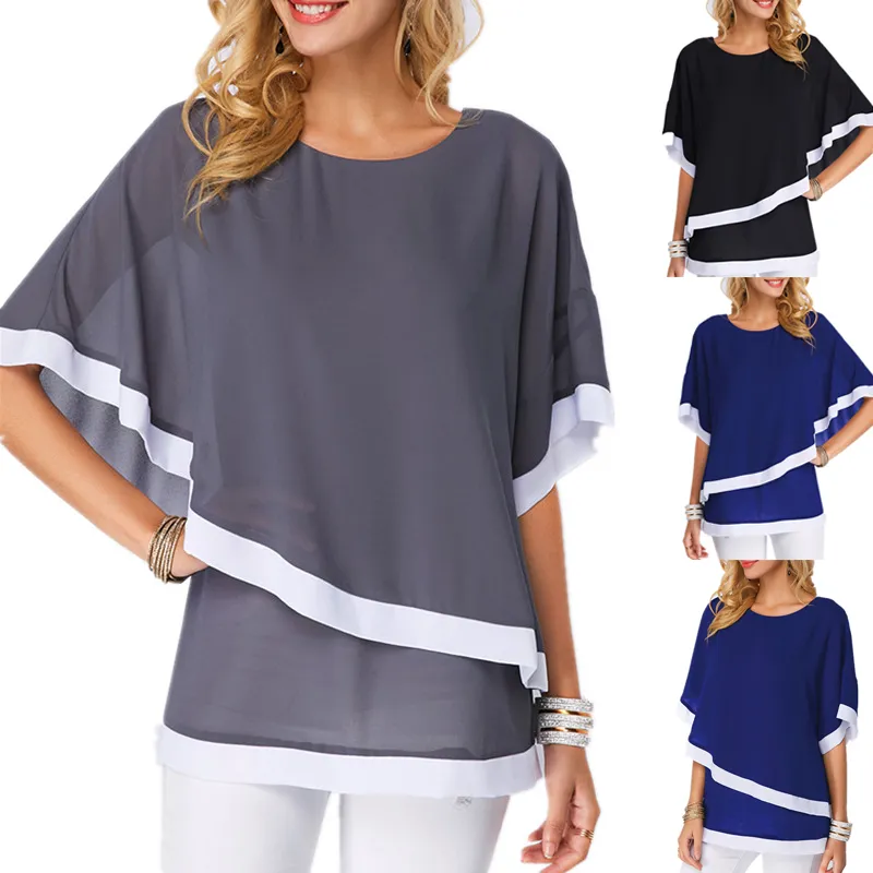 Summer Women Chiffon Shirt 2020 Bat Sleeve Stitching Irregular Loose Casual  5XL Big Tops And Plus Size Blouse For Female Tunic From Carawayo, $44.36