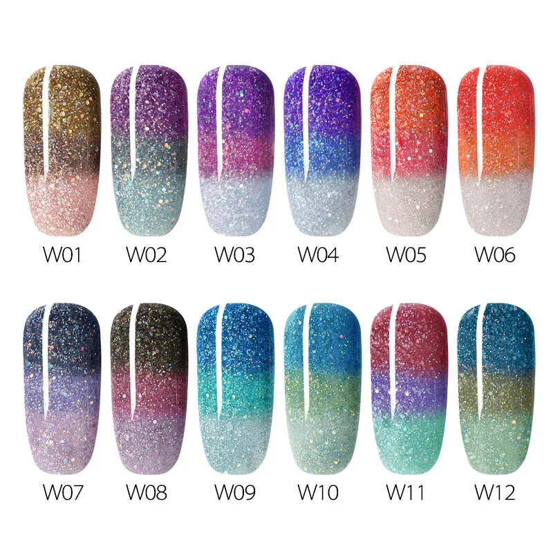 ensemble de gel pour ongles à changement de couleur 12 couleurs/lot kit de vernis à gel de température de paillettes 5ml manucure canni vernis à ongles