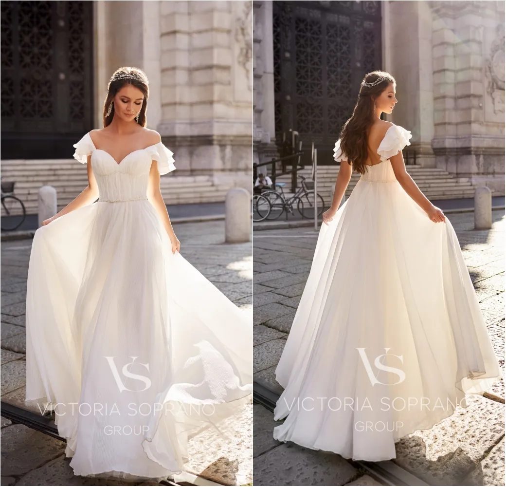 New Fashion Beach Wedding Dresses Ruffles Off Shoulder A Line Bridal Gowns Sexy Backless Floor Length Bohemian Wedding Dress