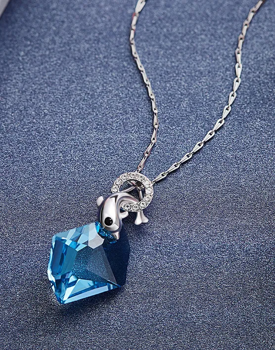 Modische Delfin-Halskette aus Sterlingsilber mit silberner Schlüsselbeinkette aus Swarovski-Kristallen.