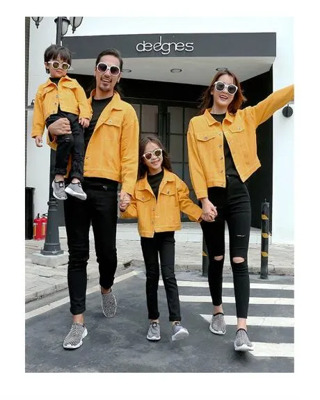 2019 nouvelle arrivée famille correspondant tenues coloré automne décontracté jaket jaune rose confortable