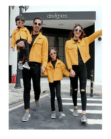 2019 Ny ankomst Familj Matchande Outfits Färgglada Höst Casual Jaket Gul Rosa Bekväm