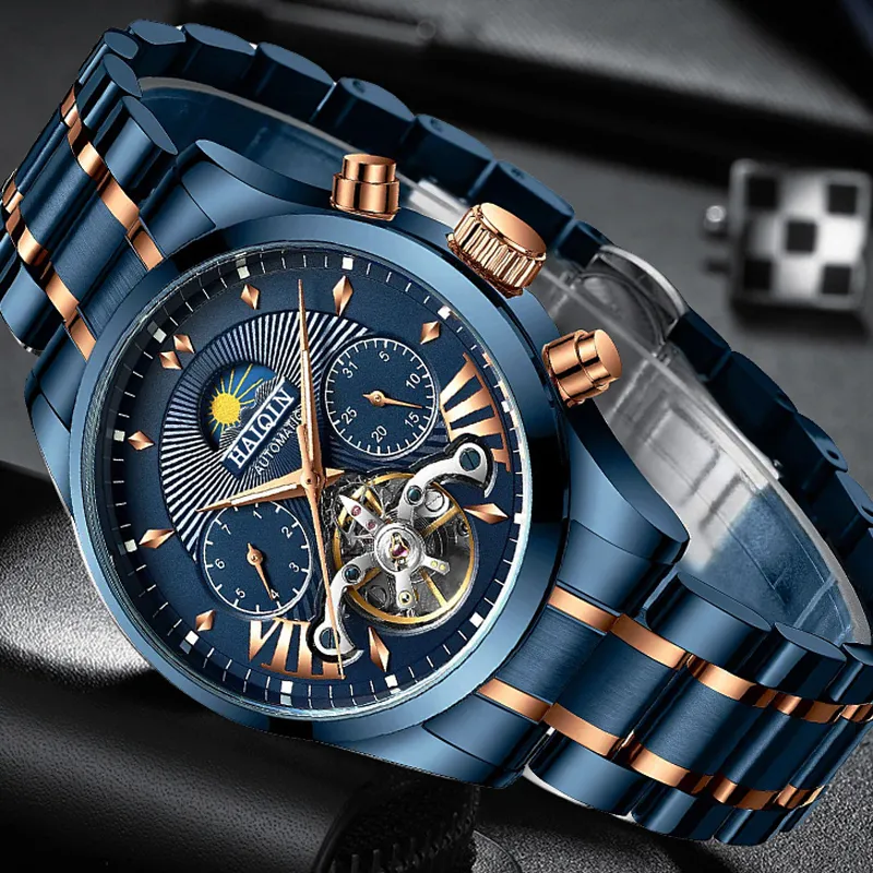HAIQIN 2020 Orologi da uomo automatici Orologi da uomo di lusso delle migliori marche Blu orologio da polso meccanico da uomo impermeabile reloj hombre tourbillon