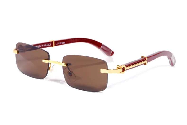 France mode lunettes de soleil de sport sans monture montures en bois lunettes de corne de buffle pour hommes femmes lunettes lunettes en bois de bambou avec lunettes de boîte rouge