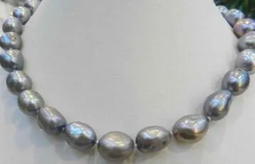 الحرة الشحنبيع ساخنة جديدة نمط الكبيرة 10-12MM SILVER GRAY ريال BAROQUE مثقف عقد من اللؤلؤ 18 "