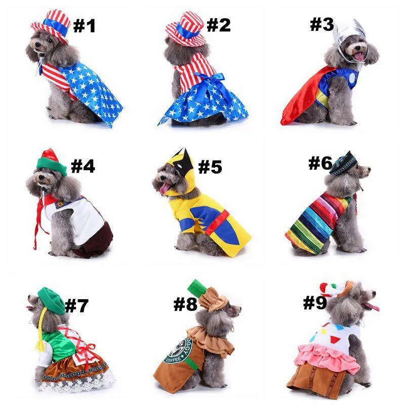 18 Disegni Pet Dog Costumi di Babbo Natale Vestiario Abbigliamento Cappotti Divertente Festa Decorazione per le vacanze Vestiti per felpe con cappuccio per animali domestici Cuccioli di gatto