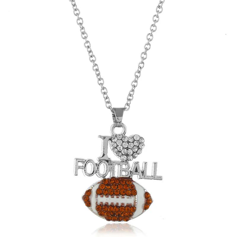 Mode Football Sports Colliers Pour femmes cristal J'aime Basketball Volleyball Lettre Pendentif chaînes Bijoux en Vrac