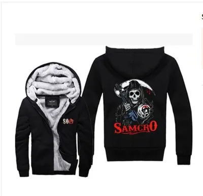 2019 hiver sweat à capuche Sons of Anarchy samcro SOA californie Hommes femmes Épaissir Hoodies vêtements pulls molletonnés Zipper veste polaire à capuche streetwear