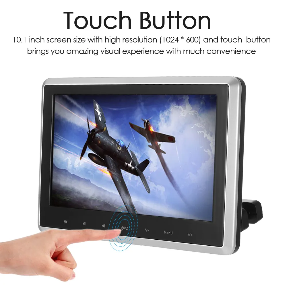 Livraison gratuite Écran LCD numérique TFT de 10,1 pouces Appui-tête de voiture Lecteur DVD Moniteur à bouton tactile avec port HD USB SD Télécommande