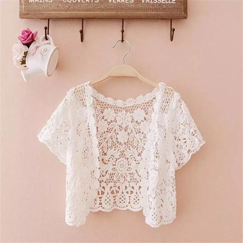 White Black Apricot Female Elegant Cape Women Short Sleeve Shrug Bolero Lace Coat Wedding Bridal Summer Beach Wraps Jacket238W