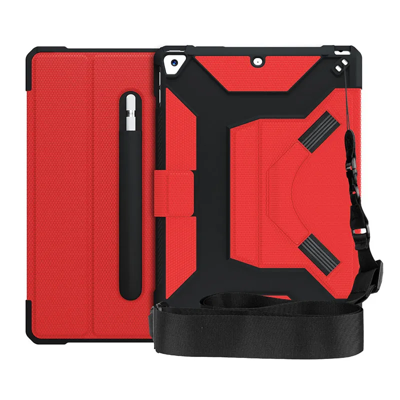 För ny iPad 7: e generationen 10,2 tum Air3 Hybrid Shocksäker med Penhållare Long Strap Flip Cover Tablet Case