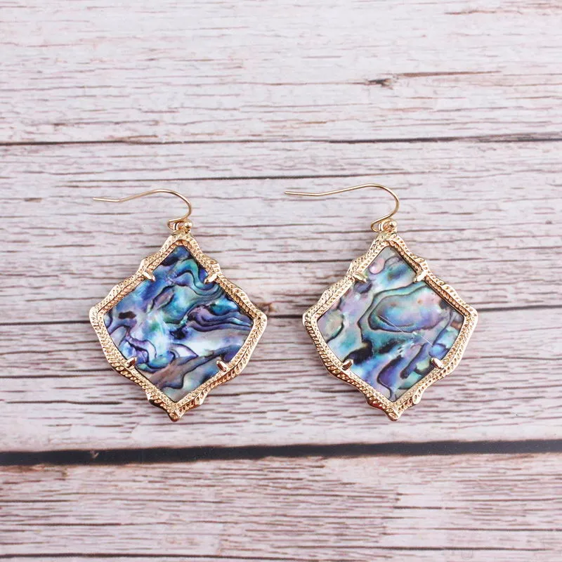 Brand New Designer Abalone Shell Kirsten Style Drop Earrings Faceted Natural Stone Turquoise Geometric Classic Drop Earrings Fashion Jewelry