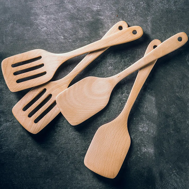 2 pezzi/set di tornitori in legno spatola in legno di faggio naturale tornitore da cucina tornitore scanalato spatola antiaderente utensili da cucina set utensili da cucina in legno