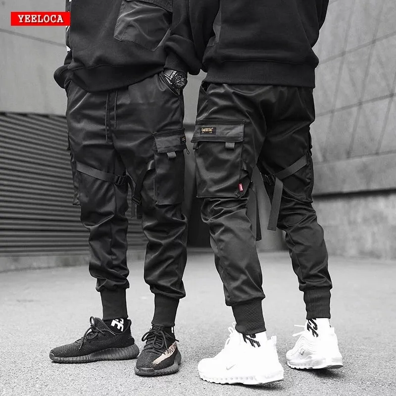 Dropshipping 2019 Vår och sommar Ny Streamer Pocket Harlan Tooling Byxor Elastiska Midja Mäns Sweatpants Tactical Pants Y19073001