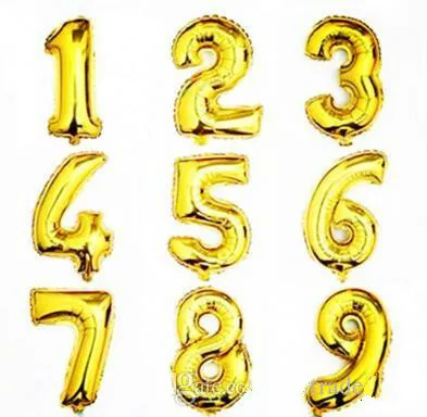 32 or 16 INCH Happy Birthday Weeding Celebration Balloon Decoration aluminum Coating balloon Number 0 To 9 Balloon Silver and Golden Color