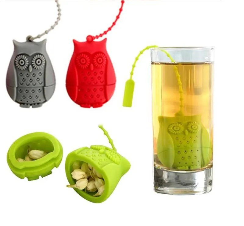 Creative Cute Owl Tea Teer Tea Väskor Matkvalitet Silikon Lös-Leaf Tea Infuser Filter Diffuser Roliga Tillbehör ST617