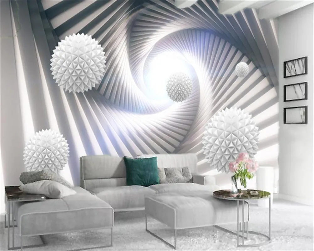 Duvar kağıtları ev dekor 3d beyaz yüzen top dönen genişleme uzay mimarisi HD dijital baskı nem geçirmez duvar kağıdı