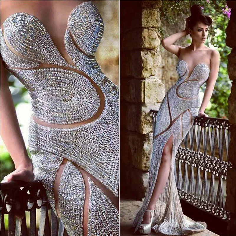 Custom Made Blingbling Evening Dresses Luxury Jewellery Rhinestones Sheer Jewel Mermaid Floor Length Red Carpet Celebrity Prom Dresses