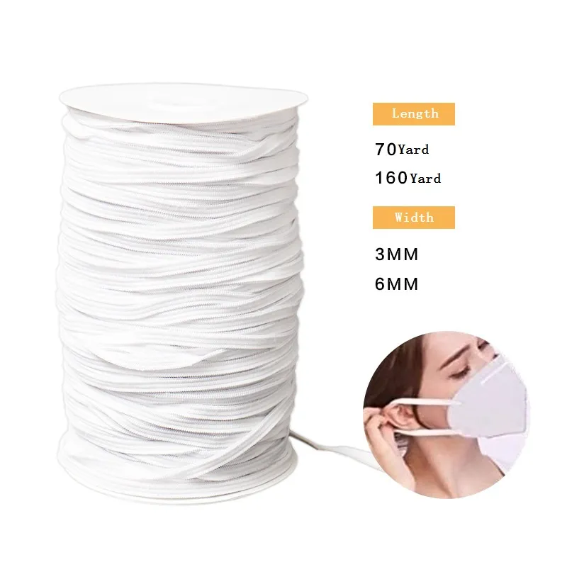 DHL Gratis frakt 3mm 6mm DIY Elastic Band Cord Ear Hängande Sy för Mask Gummi Band