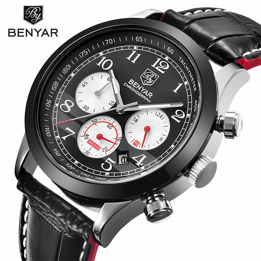 Relogio Masculino Benyar Fashion Cronograph Sport Mens Relojes de la mejor marca de cuarzo de lujo reloj militar Macho Erkek Kol Saati