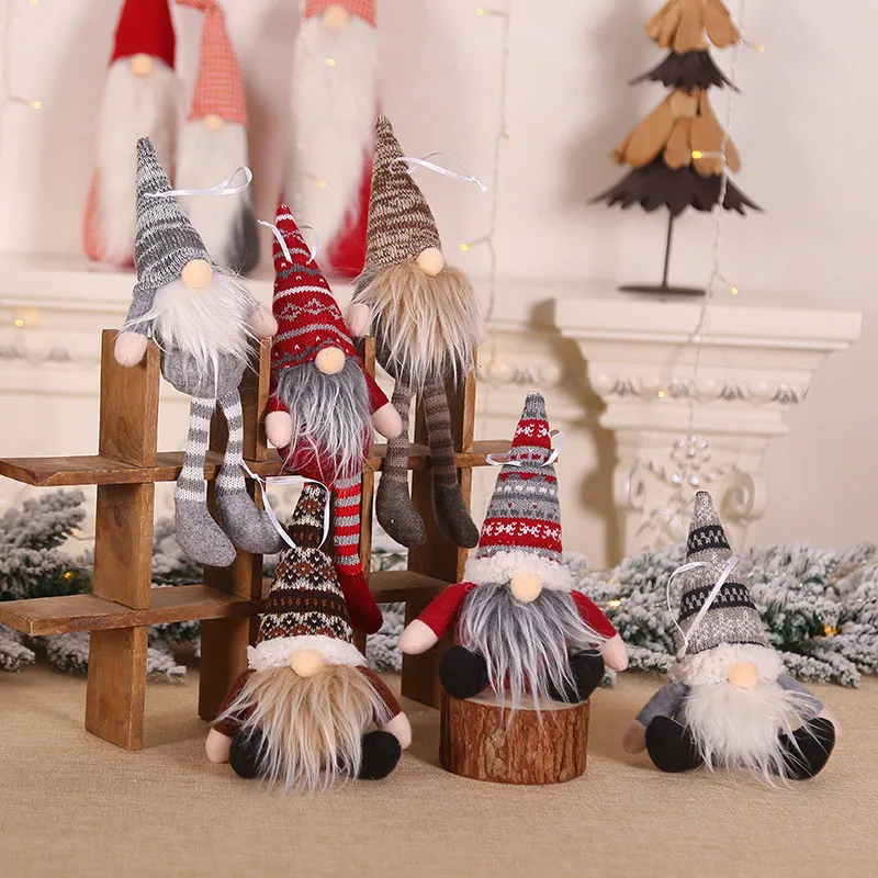 Julhängande docka stickad plysch gnome docka julgran vägg hängande pendant xmas barn gåvor träd prydnad dekor