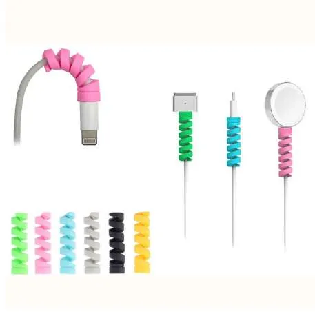 100pcs/lot Silicone Spiral Cable Protector USB Charging line saver For Mobile Phone cable protection Cord Holder Cable Organizer