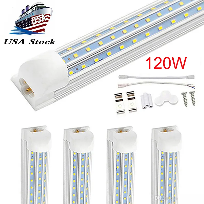 أنابيب LED متكاملة الباب المدمجة V شكل 8 قدمًا LED Tube Light 6500K 90W 120W 150W عدسة واضحة