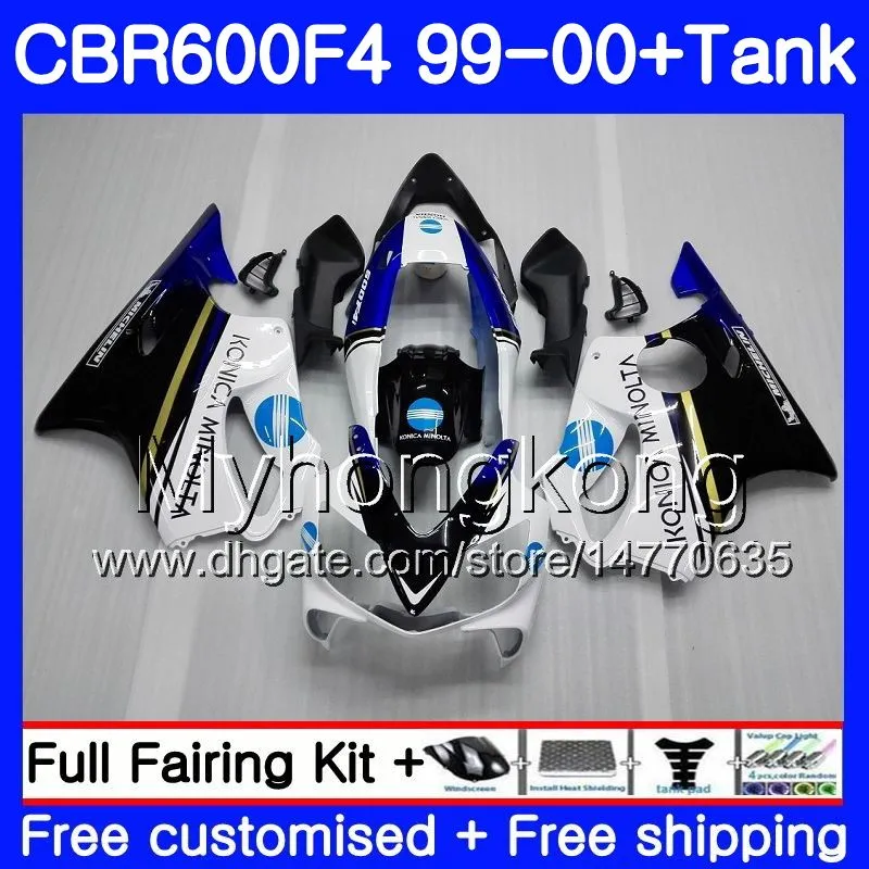 Bodys + Tanque Para HONDA CBR 600 F4 FS CBR 600F4 CBR600F4 99 00 287HM.39 CBR600FS CBR600 F 4 CBR600 F4 KONICA azul quente 1999 2000 Kit de Carenagem