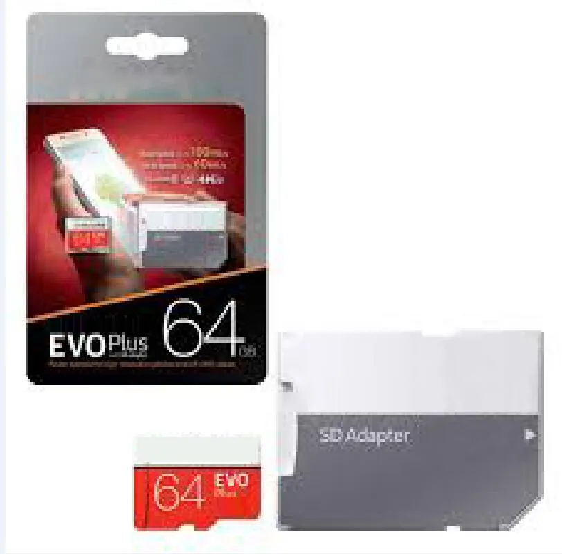 100٪ جديد يختم U3 EVO PLUS 100MB / S 32GB 64GB 128GB 256GB C10 TF بطاقة ذاكرة فلاش فئة 10 مجانا محول SD التجزئة حزمة البثرة