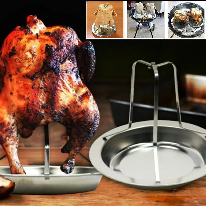 Stainless Steel Chicken Roaster Rack Barbecue Rack Outdoor Camping BBQ Chicken Duck Roaster Drip Pan Free Shipping