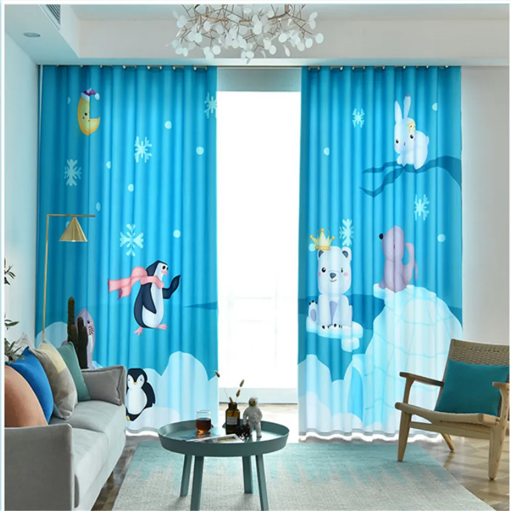 personalizado de alta qualidade 3d cortina animais leão-marinho Coelho bonito pinguim quarto sala de crianças da menina do menino cortinas blackout universal