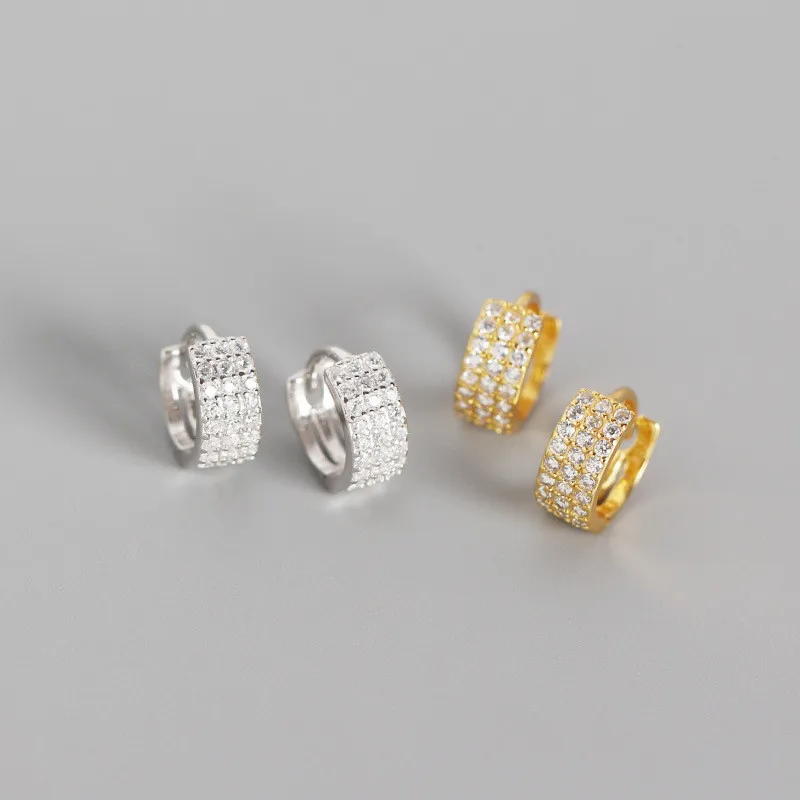 Autentico 925 argento sterling micro tre strati zirconi orecchini cricle per le donne gioielli di nozze gioielli preziosi gioielli geometrici piccolo cerchio orecchino