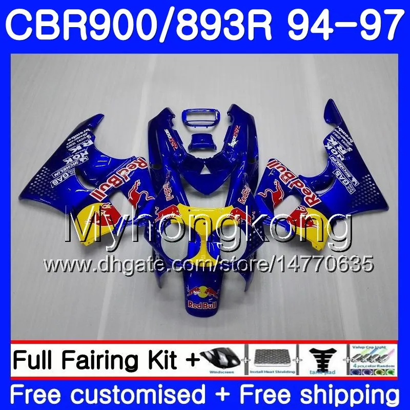 Кузов для HONDA CBR893 RR CBR900RR CBR893RR 94 95 96 97 260HM.2 CBR 893 CBR900 RR CBR 893RR желтый красный запас 1994 1995 1996 1997 комплект обтекателя