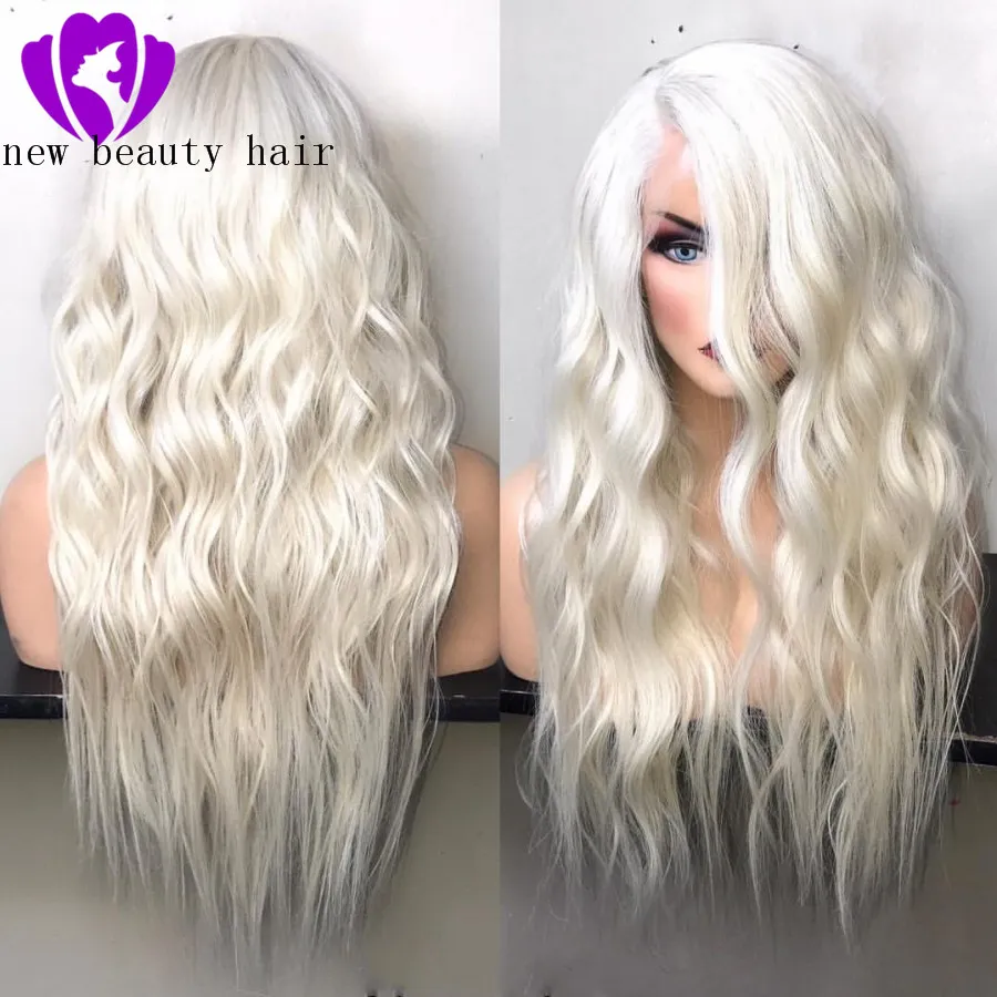 613 Blond Syntetisk Lace Front Wig Long Body Wave Parykor för Kvinnor Värmebeständig Fiber Glödlös Naturlig Hårlinje Cosplay Wig 26 ''