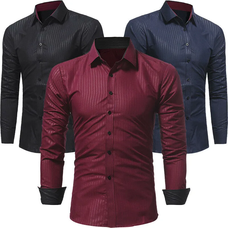 Chemises pour hommes Robe italienne formelle Chemises de créateur Coupe régulière Chemises décontractées d'affaires formelles à rayures solides