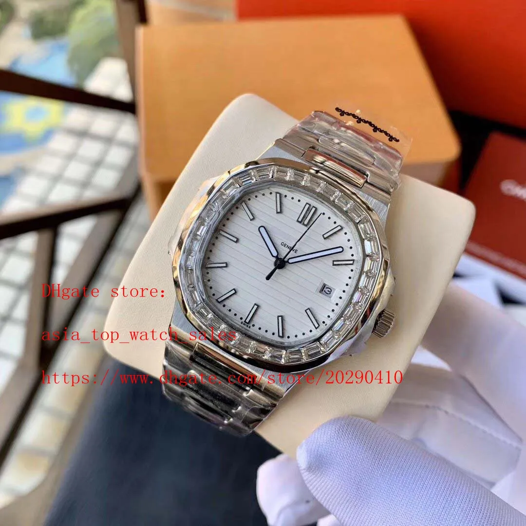 2019 Version 40mm Square Diamond Bezel Nautilus 5711 1A-001 Datum Asien Mekanisk transparent Mekanisk automatisk herr Watche271w