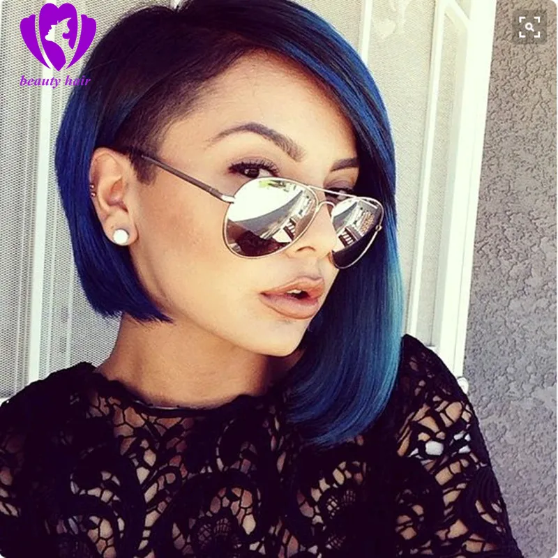 Мода Ombre Blue Color Bob волосы короткие синтетические парики для черных женщин натуральная температура тепла натуральный косплей парики волос