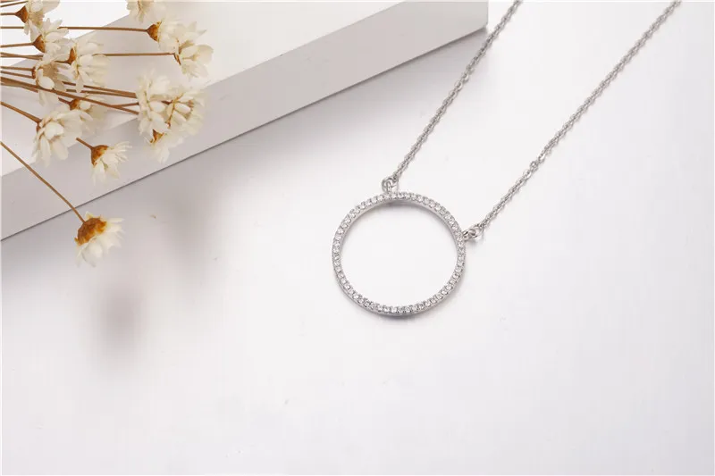 Handgemaakte ronde holle ketting voor damesmode Diamond CZ 925 Sterling zilveren engagement bruiloft hanger met ketting