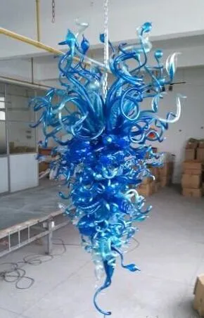 Lampor mode blå ljuskronor Kina fabrik pris handblåst glas lång ljuskrona hängande lampa för hem butikskontor