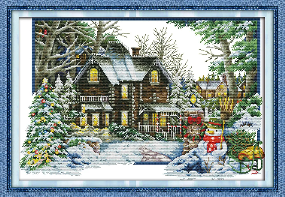 Peinture de décoration de maison de paysage de maison d'hiver, ensembles de broderie au point de croix faits à la main, imprimés comptés sur toile DMC 14CT / 11CT