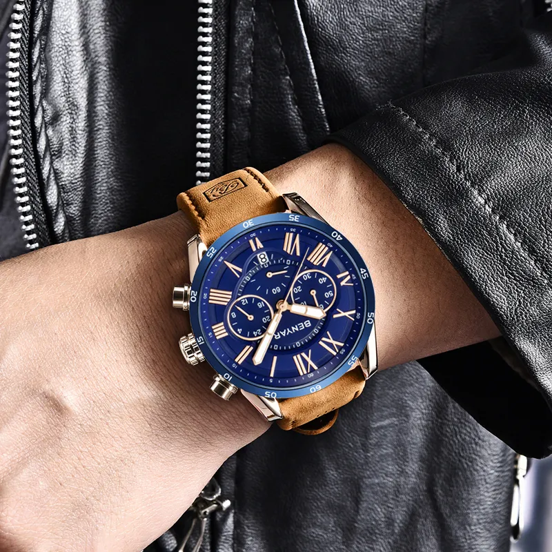 Benyar Fashion Chronograph Sport Mens Watches Top Brand Luxury Waterproof Military Quartz Watch Clock Relogio Masculino