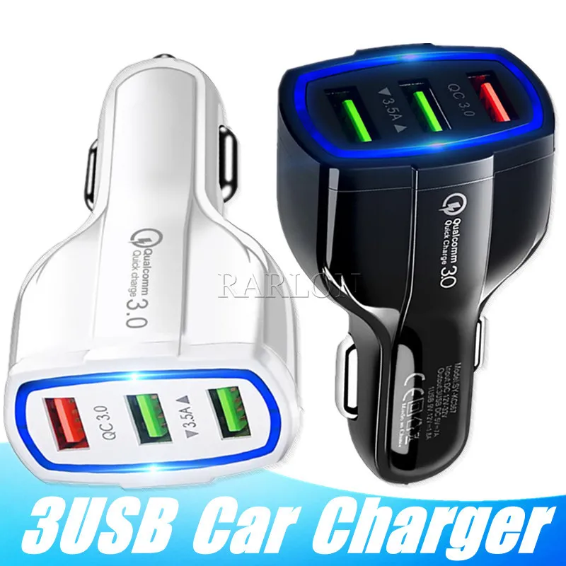 Chargeur de voiture 2.5A pour Samsung Galaxy S20 chargeur de voiture adaptateur USB 3 ports universel Huawei Nokia chargeur de téléphone portable avec emballage de vente au détail