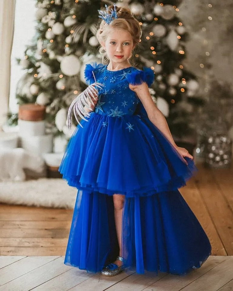 2019 nouveau style royal bleu perlé petite fille enfant en bas âge filles robes de reconstitution historique enfants bébé fille robe de soirée portent des robes robes de fille de fleur