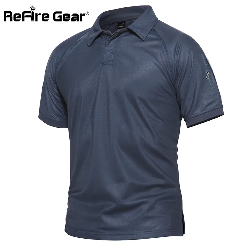 Refire Engrenagem Homens Pólo Camisa Militar Respirável de Combate Do Exército Tático Polo Azul Marinho Azul Secagem Rápida de Manga Curta Camisas Polo S-5xl Q190428