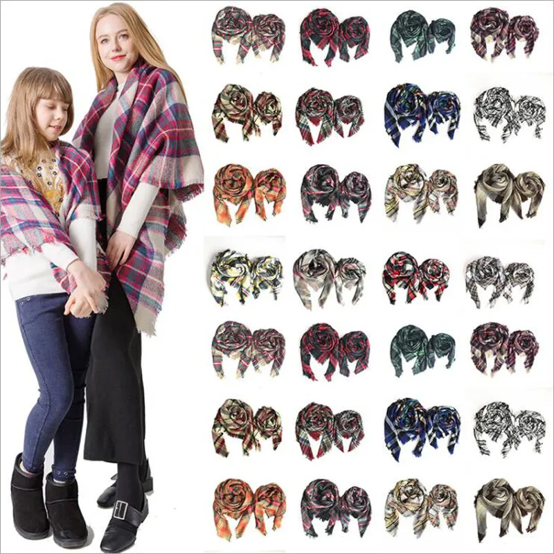 16 cores Praça da manta lenço meninas Xaile 100cm 140cm Grade Wraps Malha écharpe Pashmina Inverno Quente Lenço família Mãe Crianças