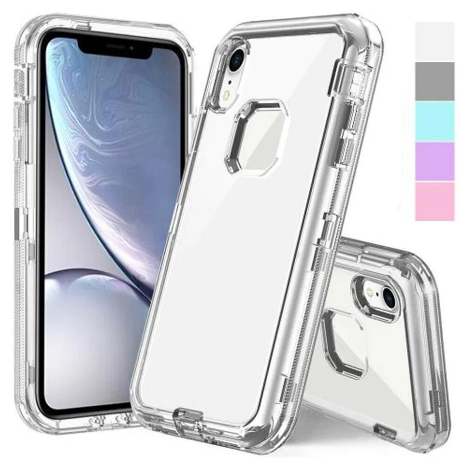 Heavy Duty Clear Robot Defender Cases Transparent for iPhone 14 13 12 11 XS MAX Samsung note 20 Ultra S22 A53 Shockproof Case with OPP Bag