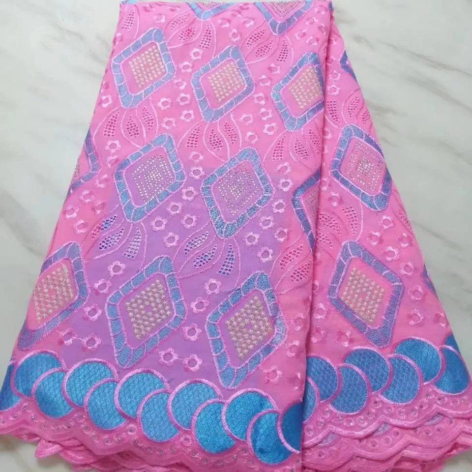 5Yards/pc Più popolare tessuto di cotone africano rosa ricamo voile svizzero di pizzo secco per i vestiti BC97-8