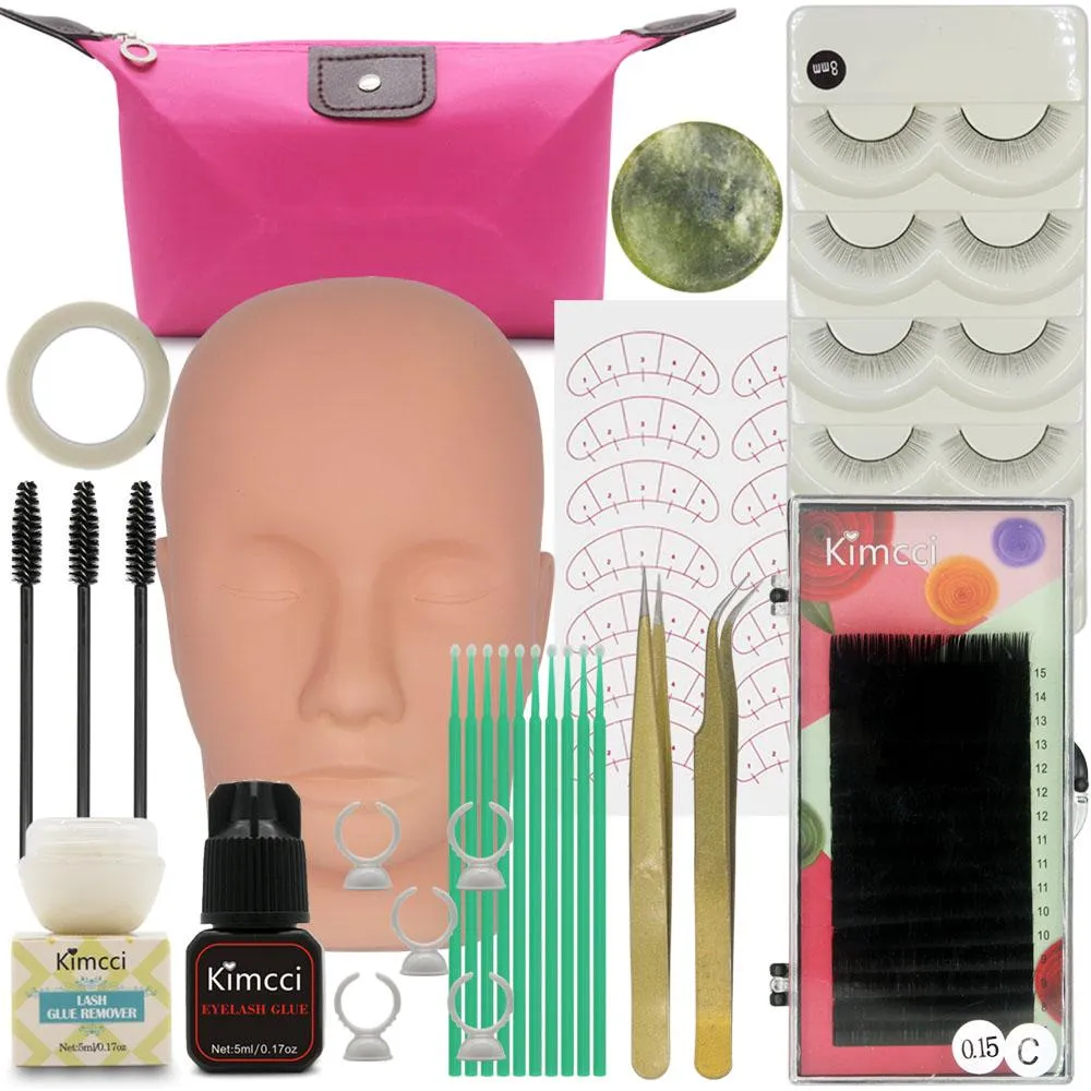 Kimcci cílios falsos Extensão Kit de treinamento Exercício Prático Mannequin Head Set Alongamento de cílios Ferramentas Kit Eye Lashes Alongamento